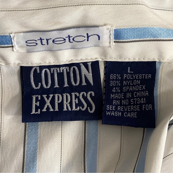 COTTON EXPRESS ruched chest button up slightly shiny stripe bell cuffs blouse L - Picture 6 of 7